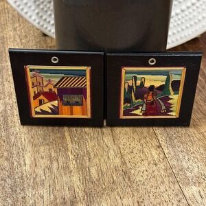 Set of 2 Miniature straw mosaic art by Arturo Hernandez of Puerta Vallarta, MX